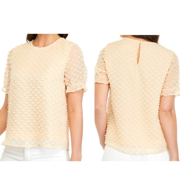 New Cupio Womens Butter Yellow Textured Blouse Top Size M Lined Keyhole Back - Picture 1 of 8